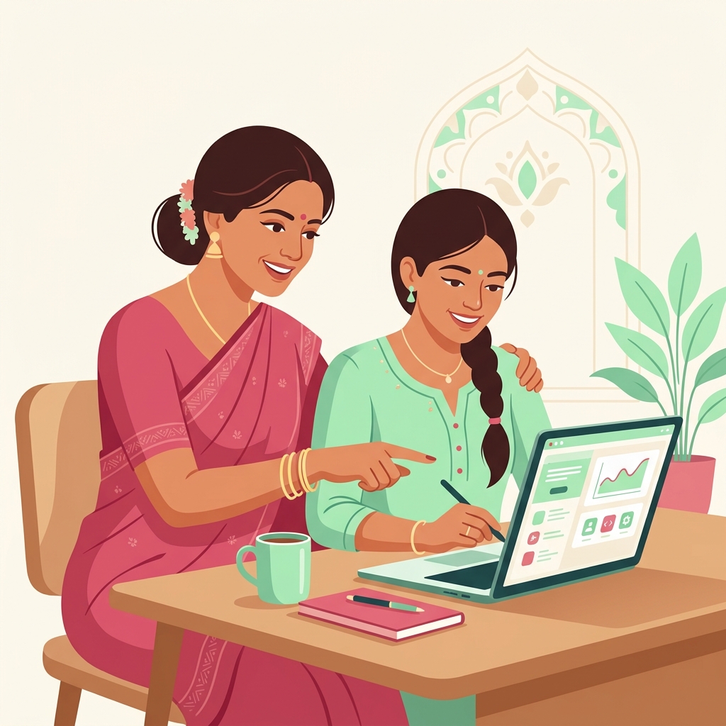 Indian women collaborating and learning together